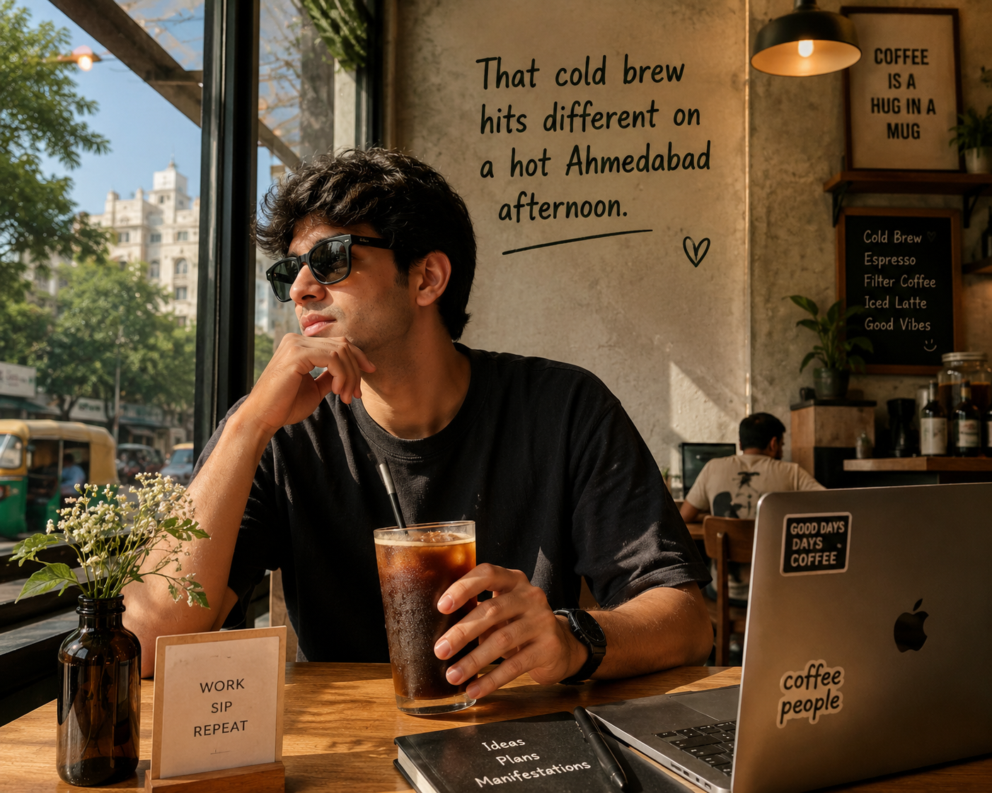 Photo by Rohan Mehta — That cold brew hits different on a hot Ahmedabad afternoon 🌿